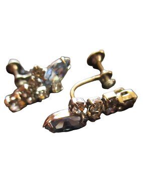 Vintage Screw Back Crystal Earrings Grannys With Marquise & Round Rhinestones